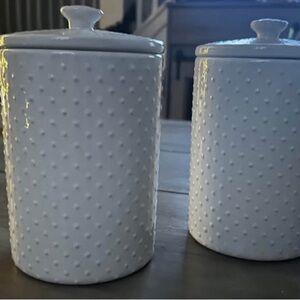 Set of 2 White Decorative Ceramic Jars